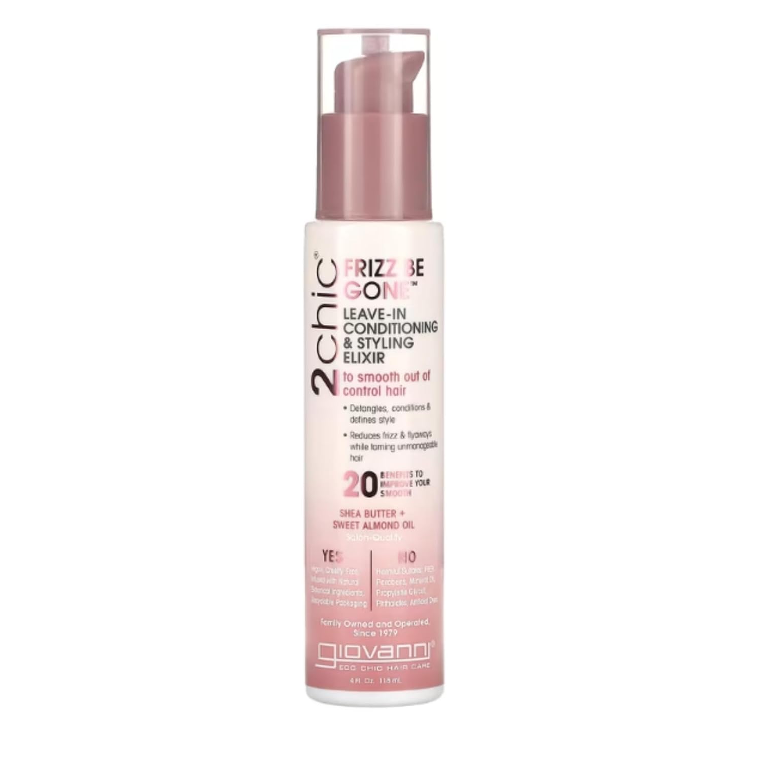 Giovanni 2Chic Leave-In Conditioning Styling Elixir - Anti-Frizz Natural Hair Smoothing Formula With Shea Butter & Sweet Almond Oil, Macadamia, Detangler, Paraben Free, Color Safe Conditioner - 4 Oz