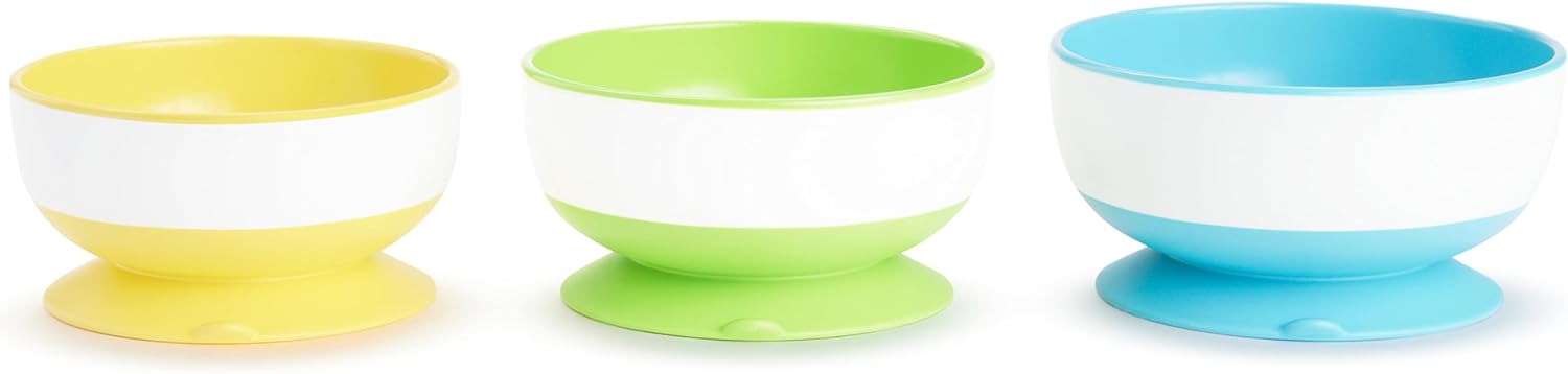 Munchkin® Stay Put™ Suction Bowls For Babies And Toddlers, 3 Pack, Blue/Green/Yellow