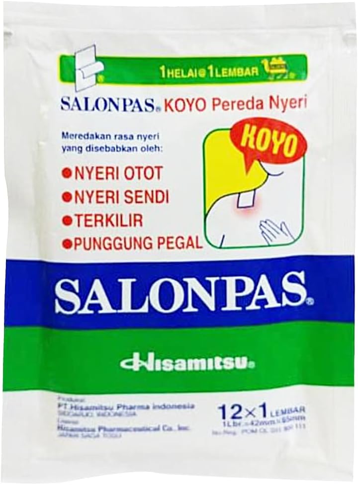 Salonpas Pain Relieving Patch for Back, Neck, Shoulder, Knee Pain and Muscle Soreness - 12 plasters - 6.5 x 4.2 cm, Unflavored (Inedible)