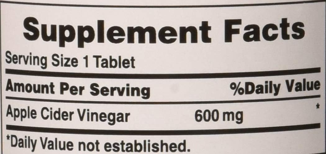 Puritan's Pride Apple Cider Vinegar 600 mg Tablets, 200 Count (Packing May Vary) : Health & Household