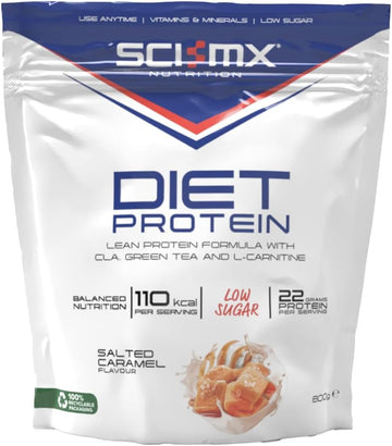 Sci-Mx Diet Whey Protein Powder + Vitamins & Green Tea, Cla & L-Carnitine - Salted Caramel • Low Sugar • 22G Protein + 110 Calories Per Serving • 800G