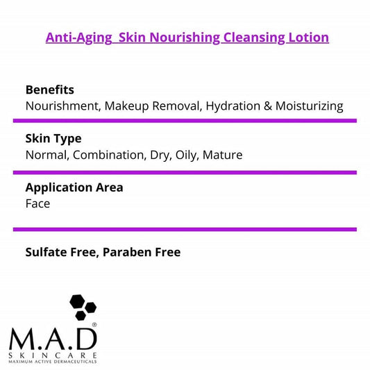 M.A.D Skincare Anti-Aging Nourishing Cleansing Lotion - Non-Drying, Gentle Cleansing