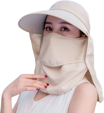 INFINIBYTE Sun Hat for Women – UV Protection Wide Brim Fishing Hat with Detachable Face Cover & Neck Flap, Waterproof Nylon Outdoor Cap for Hiking (Beige)