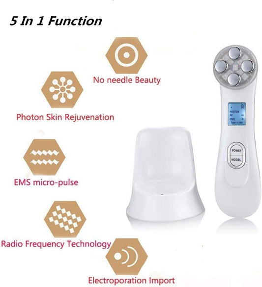 Radio Frequency Skin Tightening Machine, 5 in 1 RF Ion Mesotherapy Face Beauty Massager, LED Photon Skin Rejuvenation Remover Wrinkle Care Device