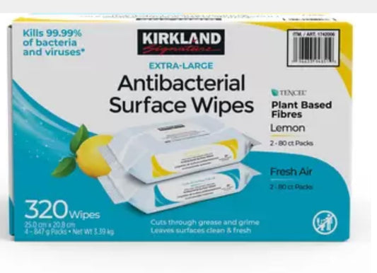 Kirkland 3 Jumbo Household Surface Cleans And Disinfects Wipes - Wipes Out 99.9% Germs / Bacteria