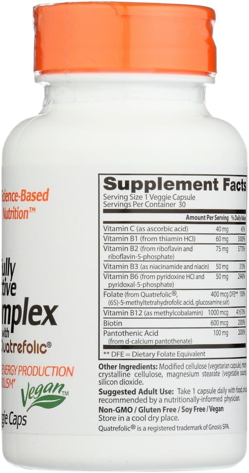 Doctors Best Fully Active B Complex, Energy & Cellular Support, Non-Gmo, Gluten Free, Soy Free, Vegan 30 Veggie Caps