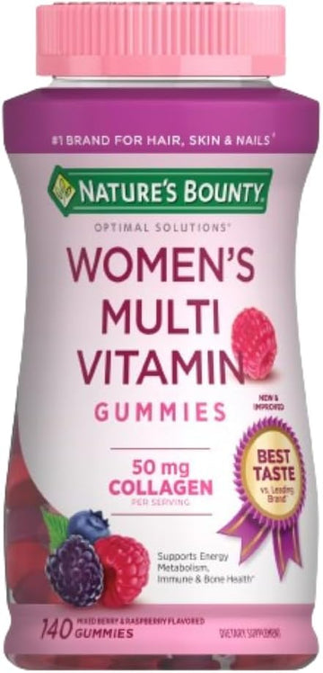 Nature'S Bounty Optimal Solutions, Women'S Multivitamin Gummies For Immune Support, Cellular Energy Support, Bone Health, Raspberry Flavor, 140 Ct