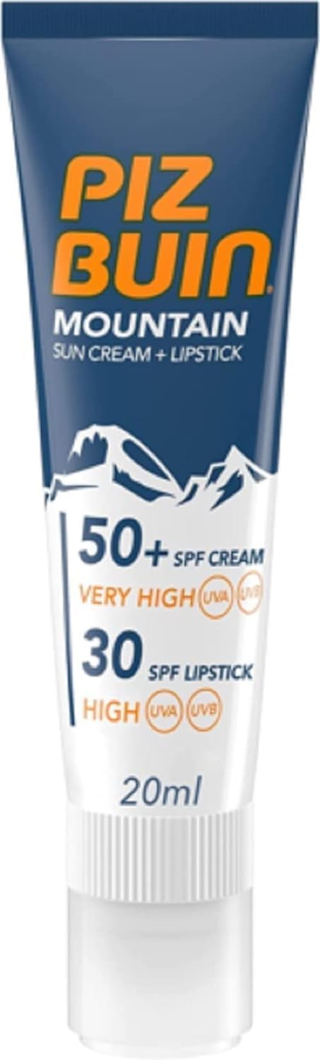 Piz Buin Mountain Face Suncream Spf 50+ And Lipstick Spf 30 2-In-1 (20Ml), Facial Sunscreen With Uva/Uvb Protection, Intensely Nourishing Lipcare For Harsh Weather Conditions