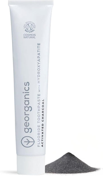 Georganics Fluoride Toothpaste With Hydroxyapatite - 75Ml - Activated Charcoal - 100% Natural & Sustainable - For Sensitive Teeth - Prevent Cavities & Tooth Decay - Fight Plaque - For Fresh Breath