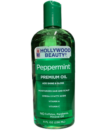 Hollywood Beauty Peppermint Hair Oil, 8Oz Bottle, Conditions Both Hair And Skin, Natural Treatment That Dries Itchy Scalps & Moisturizes Hair & Skin, Omega-3 Fatty Acids, Vitamin A & C
