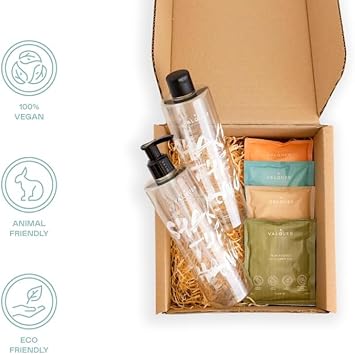 Valquer Laboratories - Shake Sustainable Shower Gel. Refill Body Gel. One Bottle = Infinity Of Gels. 25 Gr - 400 Ml - 2 Bottles + 4 Sachets Of 25 Gr