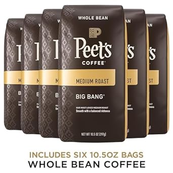 Peet's Coffee, Medium Roast Whole Bean Coffee - Big Bang 63 Ounces (6 Bags of 10.5 Ounces)