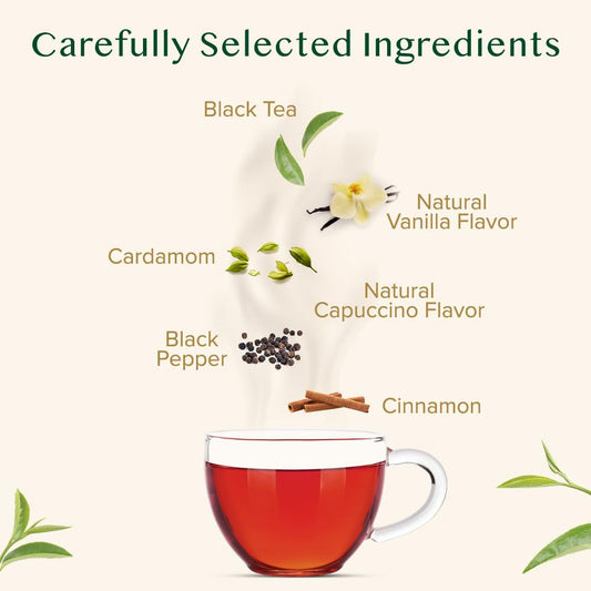 Vahdam, Vanilla Chai Tea Bags (30 Count) High Caffeine, Non Gmo, Gluten Free | Individually Wrapped, Full-Bodied & Malty | No Artificial Flavor | Blended W/Vanilla, Cappuccino & Exotic Spices