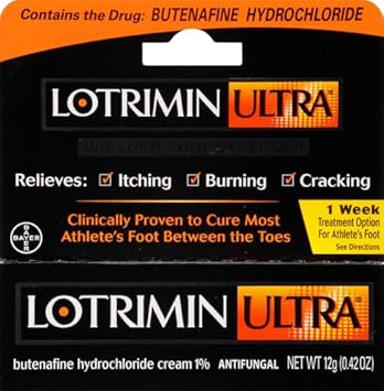 Lotrimin Ultra 1 Week Athlete's Foot Treatment, Prescription Strength Butenafine Hydrochloride 1%, Cures Most Athlete’s Foot Between Toes, Cream, 0.42 Ounce (12 Grams)