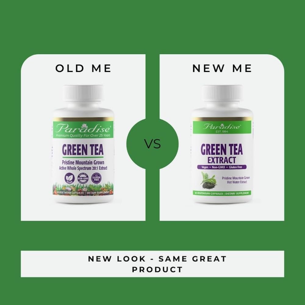 Paradise Green Tea Extract, Super Potent, Ultra Pure, 100% Naturally Extracted, Non GMO, Gluten Free, 120 Vegetarian Capsules : Health & Household