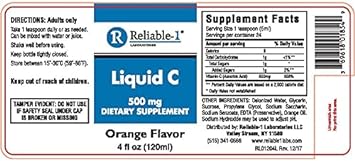 Reliable-1 Laboratories Liquid Vitamin C for Adults Dietary Supplement for Immune System Support | Orange Flavor | 4 Fl Oz : Health & Household