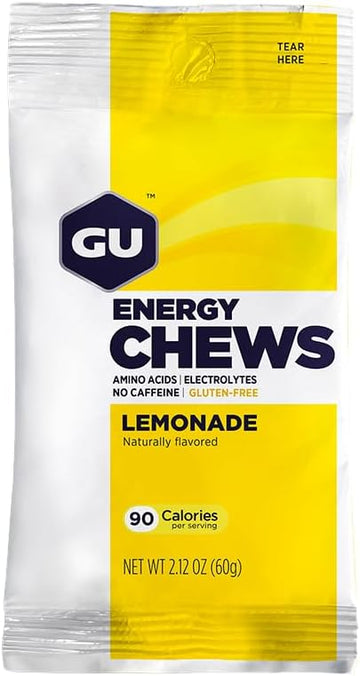 Gu Energy Chews, Lemonade Energy Gummies With Electrolytes, Vegan, Gluten-Free, Kosher, And Dairy-Free On-The-Go Energy For Any Workout, 12 Bags (24 Servings Total)