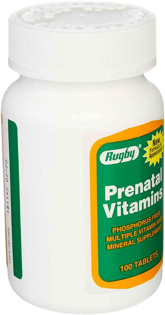 Rugby Prenatal Vitamins For Pregnant Or Lactating Women Phosphorus Free Multiple Vitamin And Mineral Supplement - 100 Tablets (3 Pack)