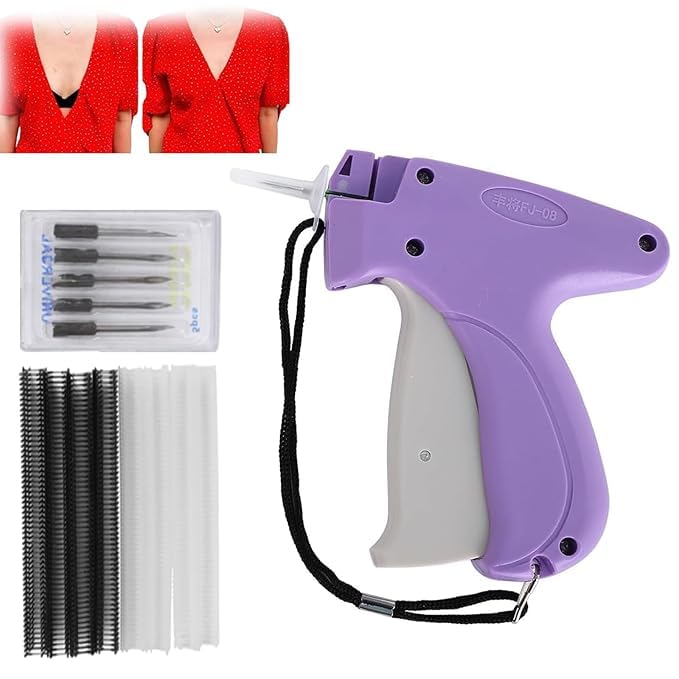 Quick Clothing Fixer Gun – Mini Stitch Hemming Tool for Clothes, Quilt Tacking Gun with 5 Needles & 1000 Glue Pins (500 Black + 500 White)