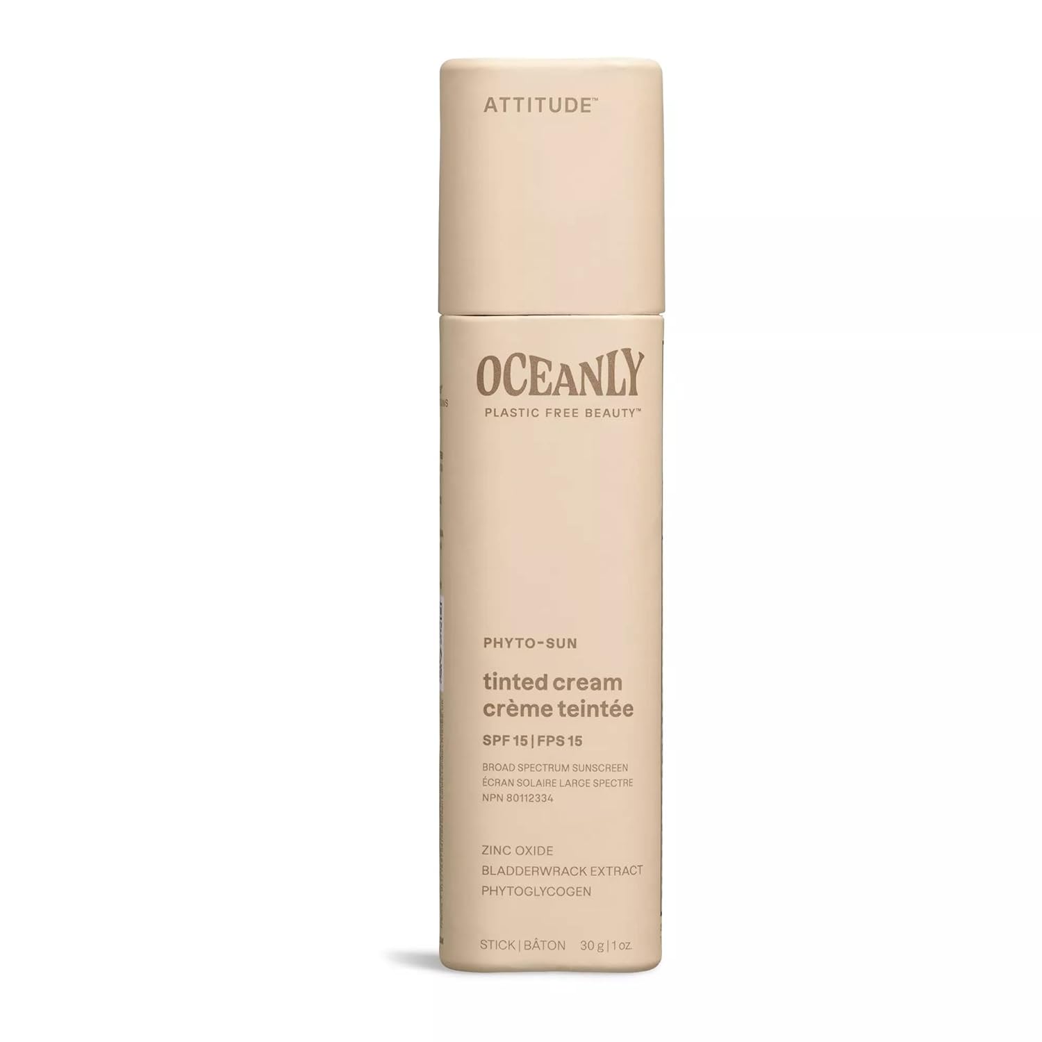 Attitude Oceanly Tinted Face Cream Stick With Spf 15, Ewg Verified, Plastic-Free, Plant And Mineral-Based Ingredients, Vegan And Cruelty-Free Beauty Suncare Products, Unscented, 1 Ounce