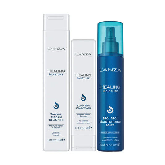 L'Anza Ultimate Hydration Hair Care Kit - Moisturizing Shampoo And Conditioner Set With Moi Moi Moisturizing Mist For Moisture Retention - Ideal Birthday Gifts For Women (10.1/8.5/6.8 Fl Oz)