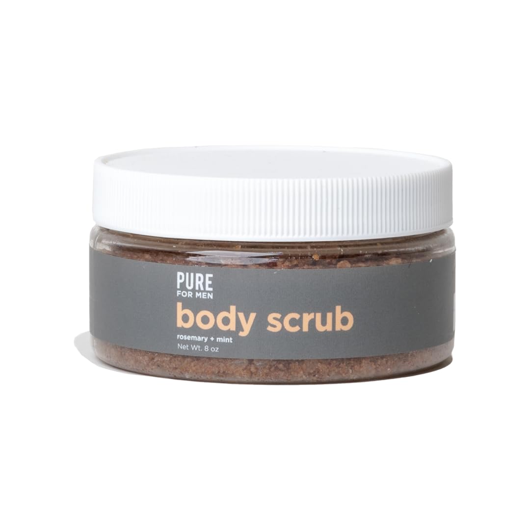 Pure for Men's Exfoliating Face & Body Scrub | Gentle & Natural Cleanser, Removes Dead Skin Cells & Leaves Skin Smooth | Lemon and Spearmint | 8 oz