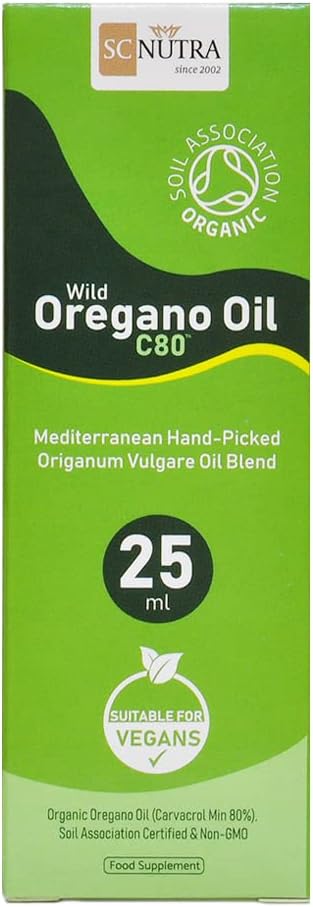 Wild Oregano Oil C80 Soil Association Certified Organic - High Strength 80% Carvacrol - Origanum Vulgare Oil | 25ml / 0.85 Fl oz