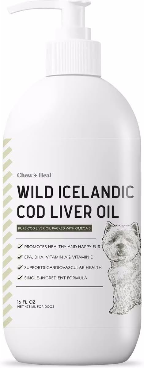 Wild-Caught Cod Liver Oil For Dogs - 16 Oz - Salmon Oil Alternative - Contains Omega 3, Omega 6, Vitamin A, And Vitamin D To Reduce Itching And Promote Skin And Coat, Heart, Joint, And Immune Health