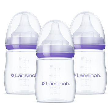 Lansinoh Anti-Colic Baby Bottles For Breastfeeding Babies, 5 Ounces, 3 Count, Includes 3 Slow Flow Nipples, Size S