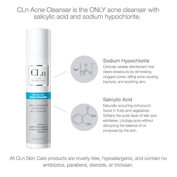 Cln® Acne Bundle - (2) Acne Cleanser 3.4Oz & (1) Facial Moisturizer 3.4Oz - Soothes & Calms Skin, Helps Reduce Appearance Of Redness, Locks In Moisture Without Clogging Pores