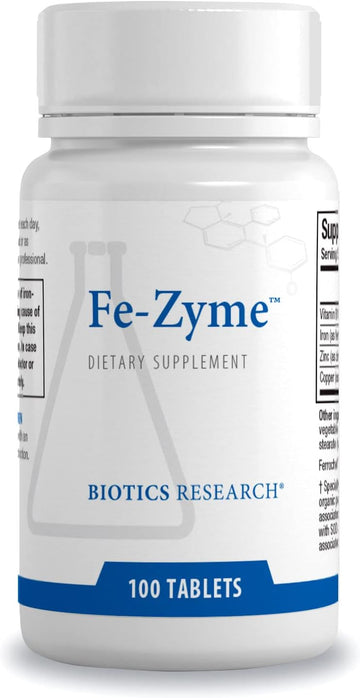 Biotics Research Fe-Zyme 25 Milligram Iron, Added Zinc And Copper, Supports Normal Red Blood Cell Production, Healthy Energy Levels 100 Tablets