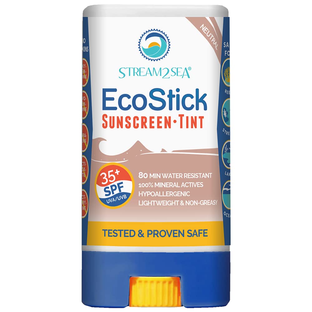 STREAM 2 SEA EcoStick SPF 35 Mineral Sunscreen Stick, Sweat and Water Resistant Sunblock, USDA Approved Biodegradable Paraben Free and Reef Safe Sunscreen Protection Against UVA UVB (EcoStick Tint)