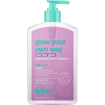 B.Tan Dark Clear Self Tan Gel | Glow Your Own Way, Low Key Glow - Transfer-Resistant Sunless Tanning Gel, Packed With Hyaluronic Acid & Vitamin C, 16 Fl Oz