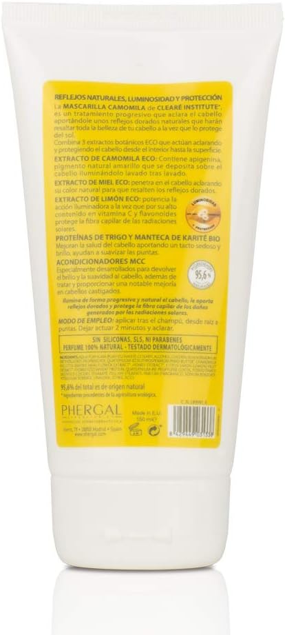 Cleare Institute Camomila mask | Nourishes, Conditions and detangles | Dorados Reflexes and Lightness | 95% Natural Ingredients | Calm Scalp ( 150 ml)