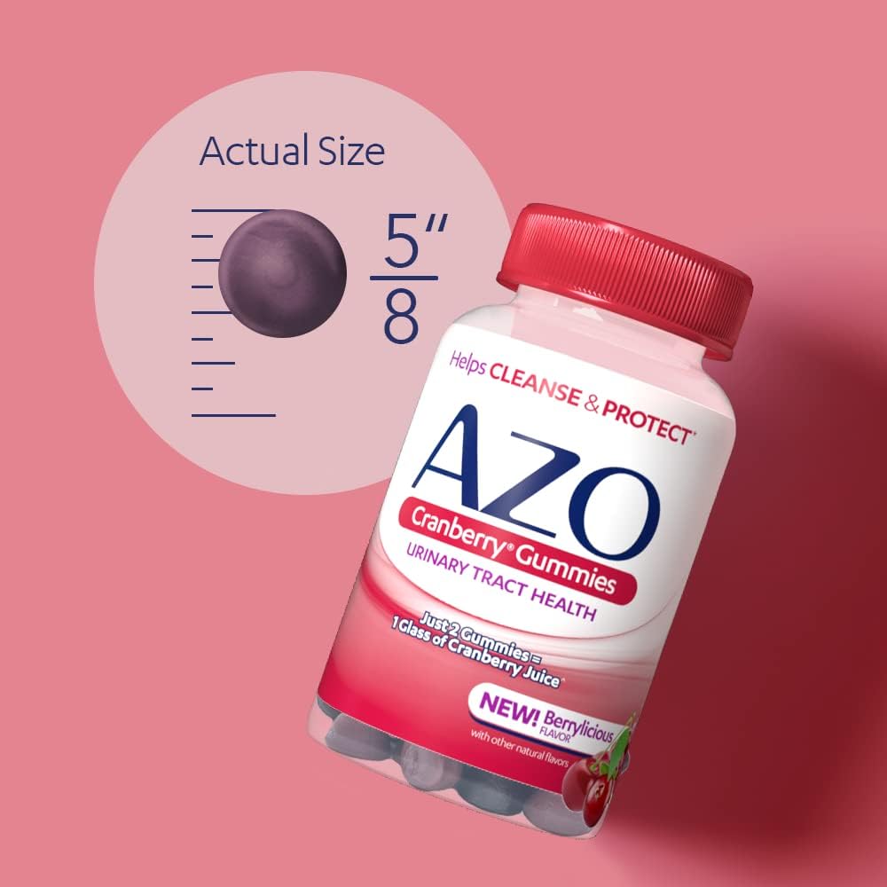 AZO Cranberry Urinary Tract Health Gummies Dietary Supplement 2 Gummies = Glass Cranberry Juice Helps Cleanse Protect Natural Mixed Berry Flavor Gummies, Non-GMO, 40 Count