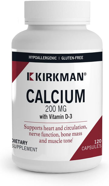 Kirkman - Calcium 200 Mg - 120 Capsules - Supports Heart Function - Helps Maintain Strong Bones - Hypoallergenic