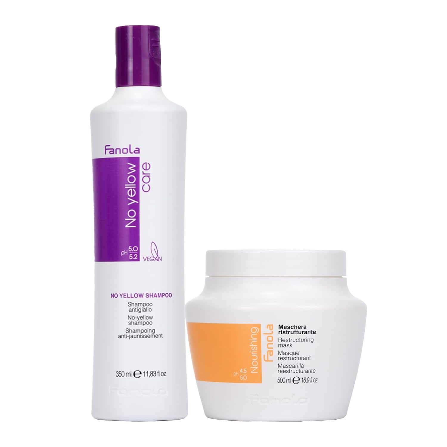 Fanola Color Depositing Purple Shampoo Toner Bundle With Nutri Care Restructuring Mask