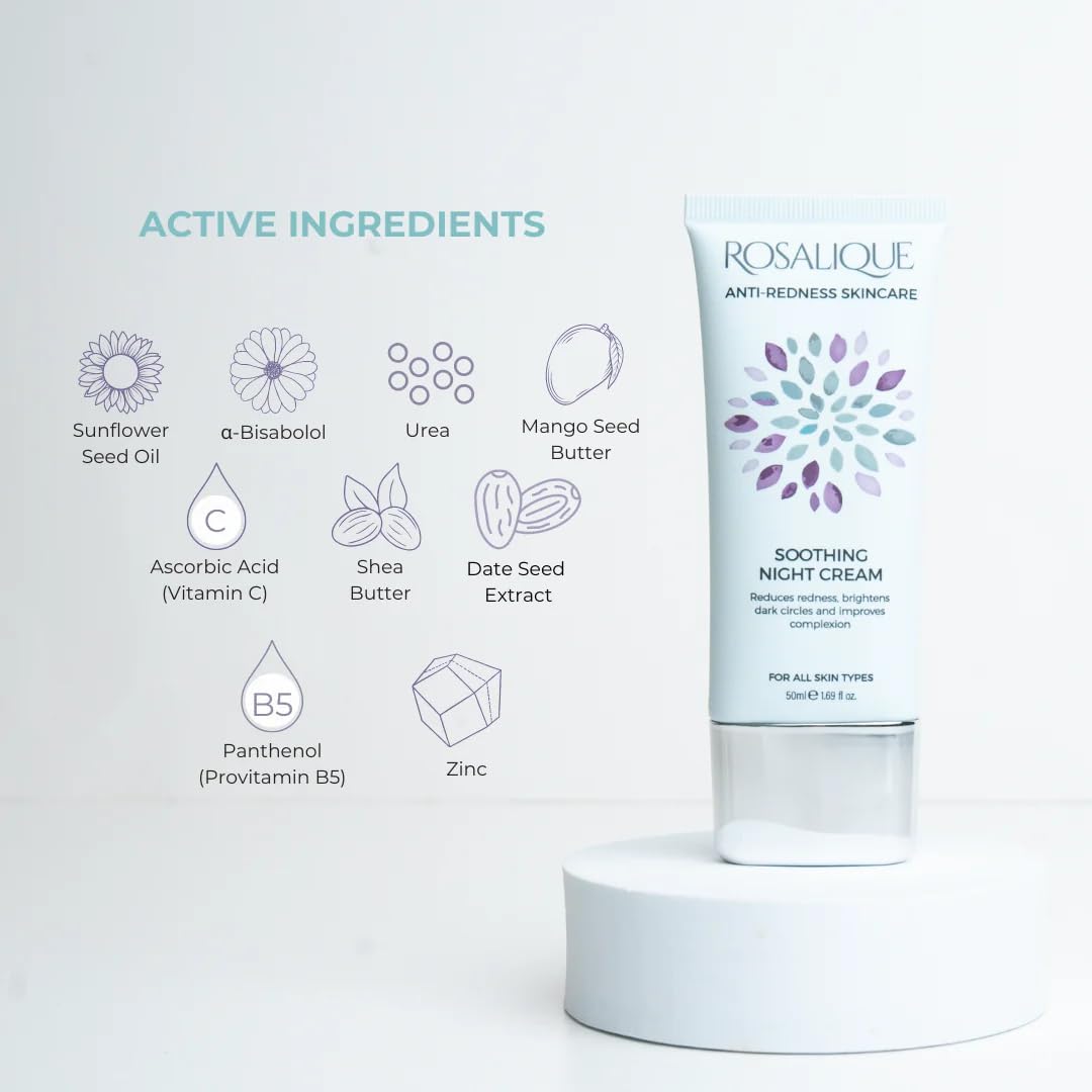 Rosalique Soothing Night Cream, 50ml: Ultimate Calm for Sensitive Skin - Clinically Proven IBR-CalmDeAge®, a-Bisabolol, Provitamin B5 & Natural Moisturisers. : Amazon.co.uk: Beauty