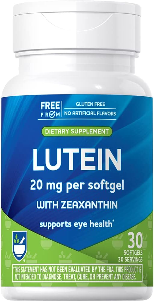 Rite Aid Lutein + Zeaxanthin Softgels - 20mg, 30 Count, Supports Eye Strain, Dry Eyes, and Vision Health for Men and Women : Health & Household