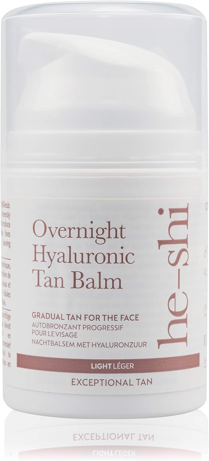 He-Shi Gradual Face Tan - Overnight Hyaluronic Tan Balm - Anti-Ageing Gradual Tanning Moisturiser - Hydrating & Firming - Evening Skincare With Lavender For Natural Radient Skin, Vegan & Cruelty Free