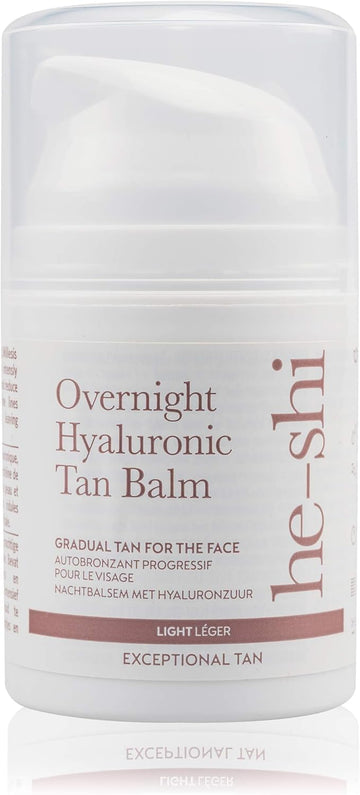 He-Shi Gradual Face Tan - Overnight Hyaluronic Tan Balm - Anti-Ageing Gradual Tanning Moisturiser - Hydrating & Firming - Evening Skincare With Lavender For Natural Radient Skin, Vegan & Cruelty Free