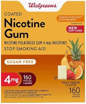 Walgreens Nicotine Coated Gum 4 Mg, Stop Smoking Aid, Fruit Freeze Flavor 160 Count