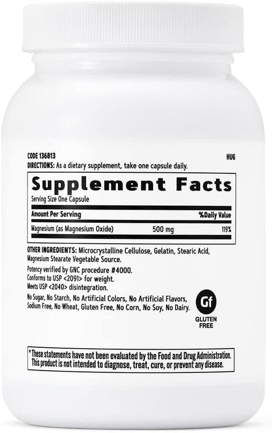 Gnc Magnesium 500Mg, 120 Capsules, Supports Calcium Absorption And Strong Teeth And Bones