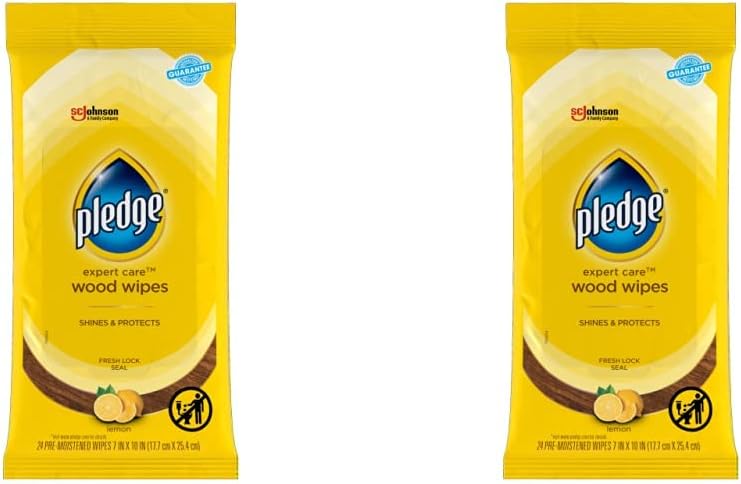 Pledge Multi-Surface Furniture Polish Wipes, Works on Wood, Granite, and Leather, Cleans and Protects, Lemon (24 Total Wipes) (Pack of 2)