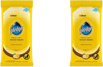 Pledge Multi-Surface Furniture Polish Wipes, Works on Wood, Granite, and Leather, Cleans and Protects, Lemon (24 Total Wipes) (Pack of 2)