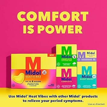 Midol Heat Vibes Menstrual Pain Relief Heat Patches - 6 Count Pack for Period Cramps and Backache : Health & Household