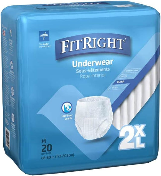 Medline Fitright Adult Incontinence Underwear, Heavy Absorbency, Xx-Large, 68-80 (80 Count)