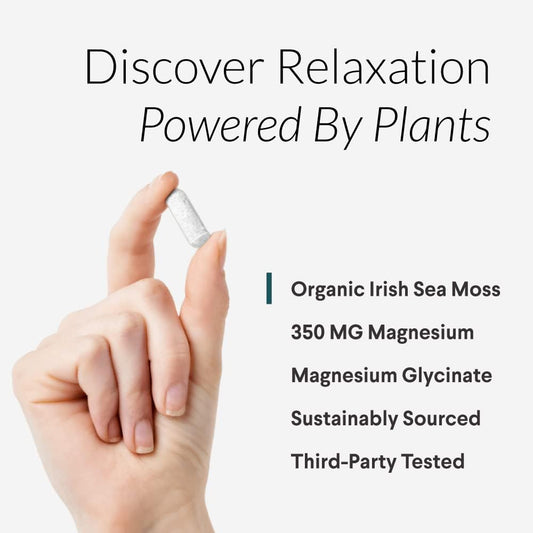 Magnesium + Irish Sea Moss - 350Mg Magnesium Glycinate & Organic Irish Sea Moss - Essential Minerals - Supports Heart & Bone Health - Dietary Supplement - 30 Servings - 60 Capsules