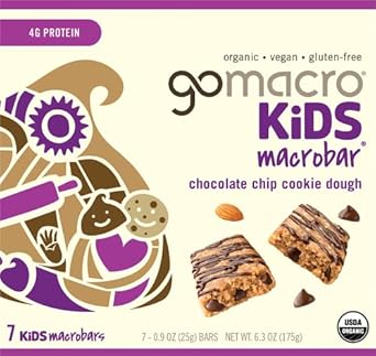 Gomacro Kids Macrobar Organic Vegan Snack Bars - Chocolate Chip Cookie Dough (0.90 Ounce Bars, 7 Count) (Pack Of 2)