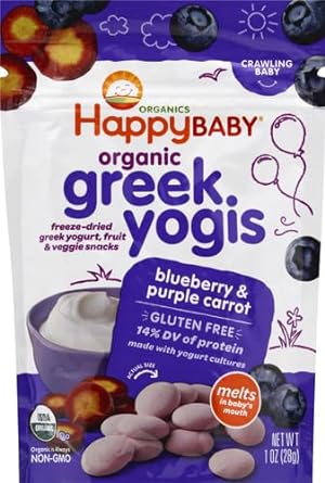 Happy Baby Yogis Greek Yogurt Snacks, Organic Blueberry and Purple Carrot, 1 Ounce